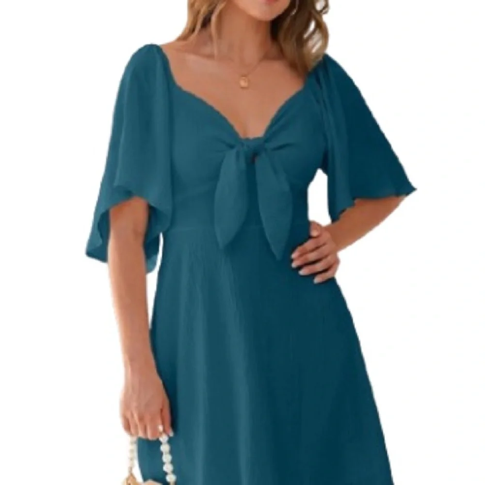 Sea Green Pleated A-Line Mini Dress with Flutter Sleeves XL